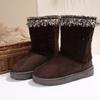 Fashion Mid-barrel Cotton Boots Winter New Round Toe Suede Stitched Platform Anti-slip Wear-resistant Snow Boots