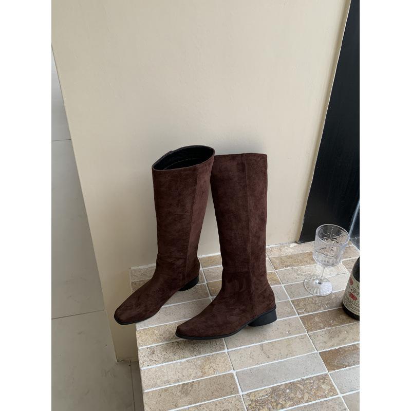 

Coarse heel French retro knee boots women s boots 2025 new tall knight boots 39 темно-коричневого