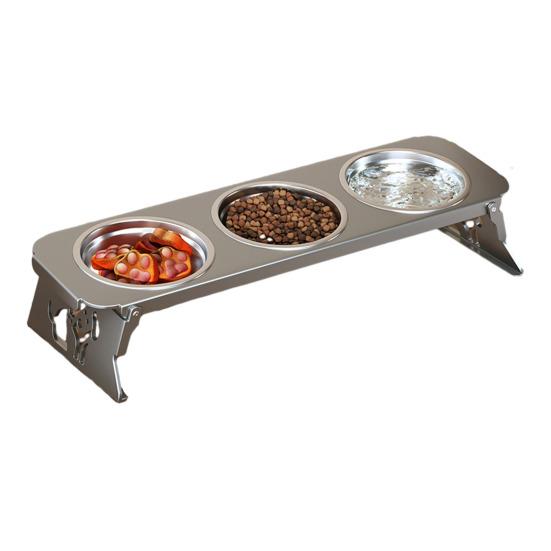Elevated Dog Feeder Stainless Steel Pet Bowls with Foldable Stand No Spill Raised Pet Feeding Station for Healthy Eating Drinking Posture