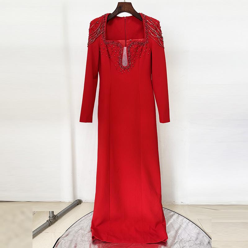 2025 Star Evening Gown: Rhinestone Beaded Slim Fit Long Dress in New European & American Fashion X-Large красный