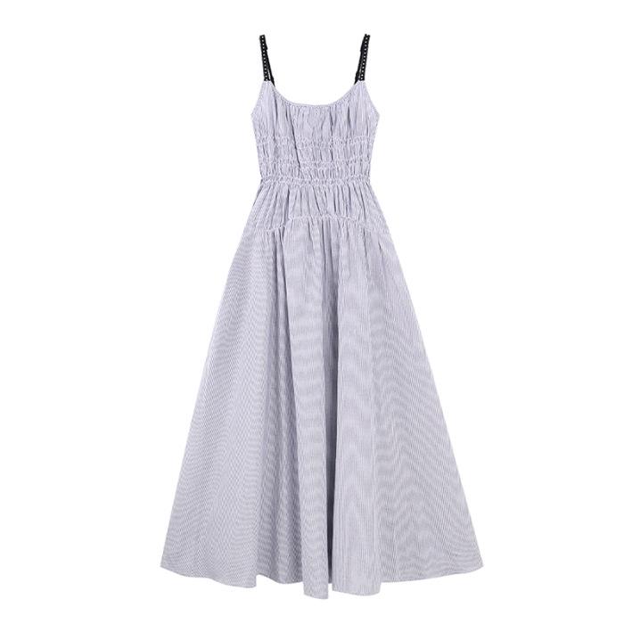 Women s Blue Strappy Dress - Summer 2026 French Seaside Vacation Waist-Cinched Long Skirt XL