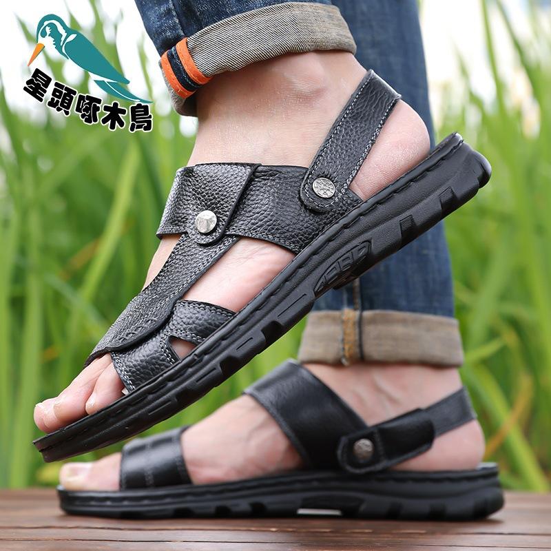 2025 summer new sandals men's cowhide beach shoes casual men's shoes platform slippers sandals