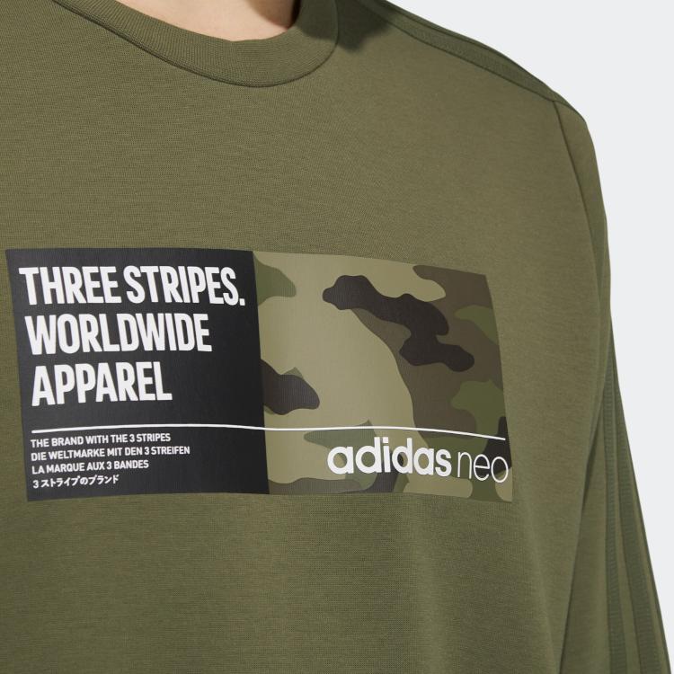 Adidas Neo Fun Print Sport Crew Neck Sweatshirt Men Tops Military-Green H45170