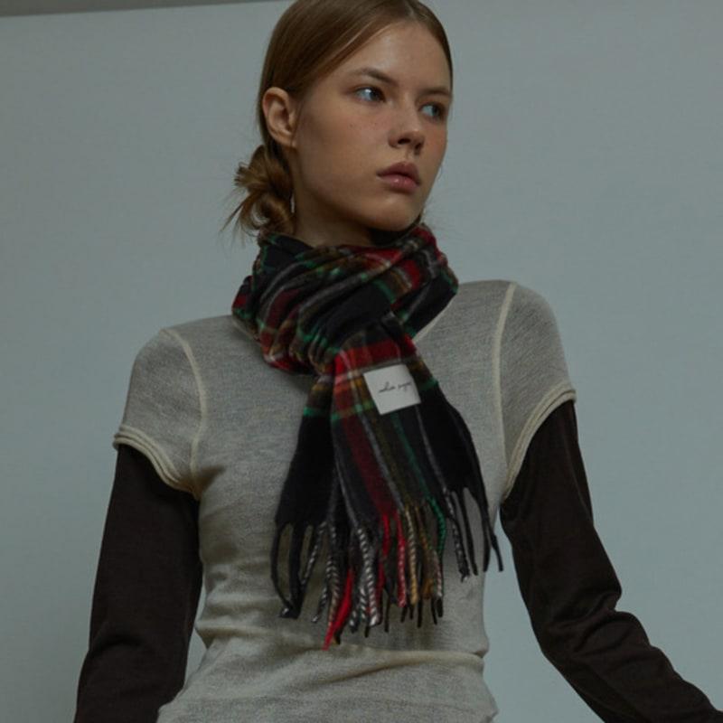 

White Project LONDON CHECK VIRGIN WOOL MUFFLER_BLACK BLACK