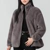 Women's Gray Double-Sided Fleece Hoodie Jacket, Plus Velvet, Thickened, Windproof Stand Collar, Long Sleeve, Warm Outerwear for Autumn/Winter