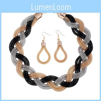 Bohemian Metal Necklace And Earring Set With Geometric Design For Fashion Enthusiasts