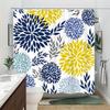 1 Piece Blue and Yellow Floral Pattern Shower Curtain Polyester Bathroom Decor with Overlapping Flowers and Gray Accents