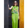 Fashionable, Comfortable and Casual Summer Sleeveless Printed Round Neck Top Suit for Women