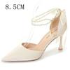 2025 New Hollow Head High Heel Sandals Pearl Slim Heels Senior Sense Nude Nightclub Shoes Women