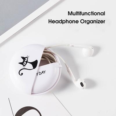 Úložná schránka na sluchátka Multifunkční mini kreslený drátěný kabel proti pádu Otočné pouzdro na přenášení Příslušenství ke sluchátkům