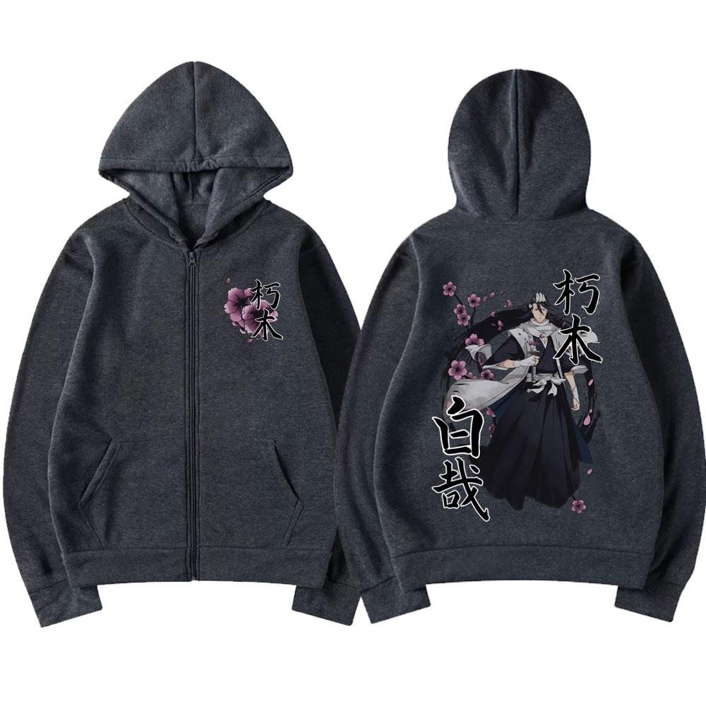 Anime Bleach Kuchiki Byakuya Cherry Blossom Zipper Hoodie Men Women Fashion Casual Oversized Jacket Man Fleece Sweatshirt