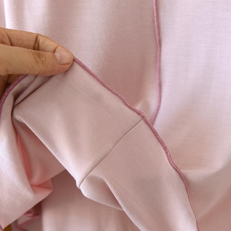 Women's Spring/Autumn Modal Pajama Set: Padded Cup, Long Sleeve, Long Pants, Side Pocket, Loose Fit - Wear Indoors or Out.