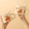 Cute Fufu Mug with Lid Spoon Couple Water Cup Cartoon Puppy Ceramic Cup Souvenir Coffee Cup Girl