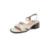 Fashion Genuine Leather Women Sandals 2025 Summer Shoes for Women Casual Gladiator Women Shoes Vintage Sheepskin Chunky Heel Sandals