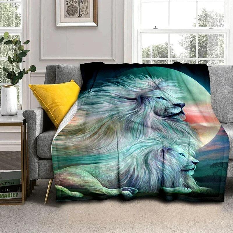 Wildlife Fierce Lion Throw Blankets, Soft Flannel Fleece Blanket Microfiber Cozy Bed Cover for Teen Boys Bedroom African Animal