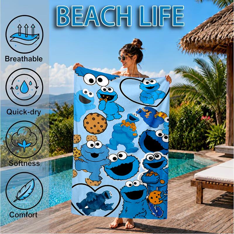 Elmo And Cookie Sesame Friends Beach Towel, Super Soft Microfiber, Perfect Gift for Her/Him, Birthday, for Pool, Beach, Travel, Decor Beach Party