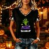 Tricouri Femei Halloween cu Decolteu în V Top cu Dovleac Tricou Casual Top pentru Petrecere de Sărbătoare
