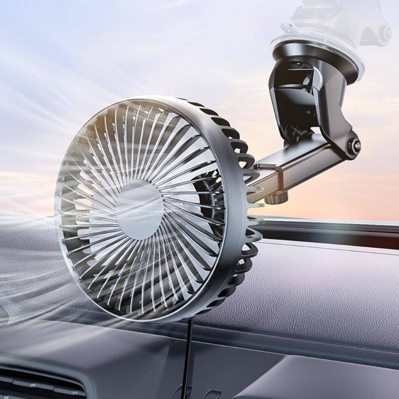 Car Suction Cup Fan USB Power Dashboard Windscreen Mount Cooling Fan Interior Air Circulator Fan 360 Degree Rotating Fan