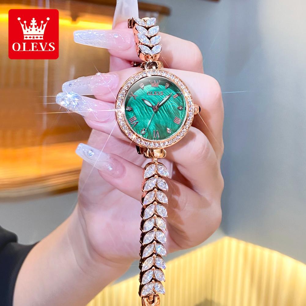OLEVS 9971 Women's Watches Elegant Fashion Original Wristwatch Waterproof Fish Bone Strap Luminous Hand Diamond Bezel Reloj
