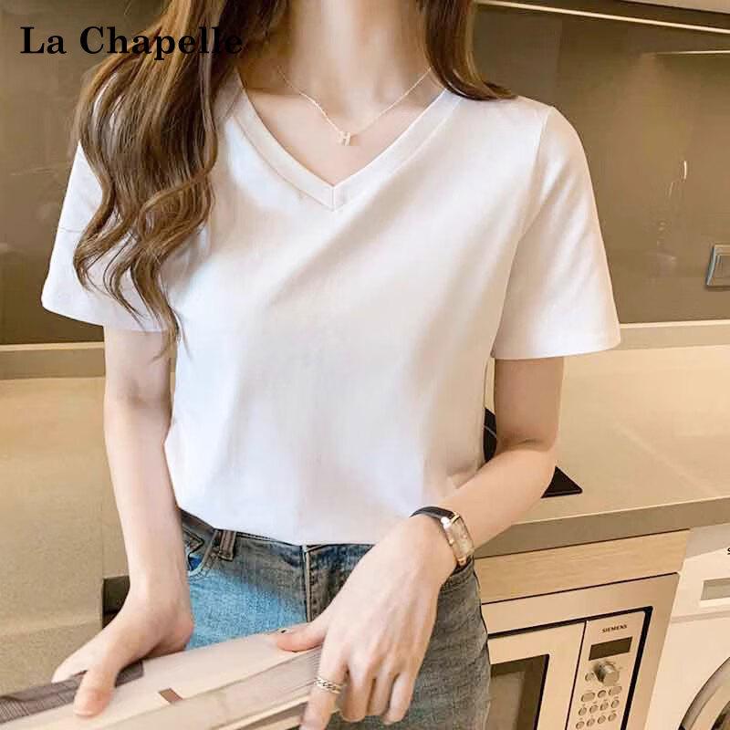 La Chapelle Women s Cotton V-Neck Short Sleeve T-Shirt M