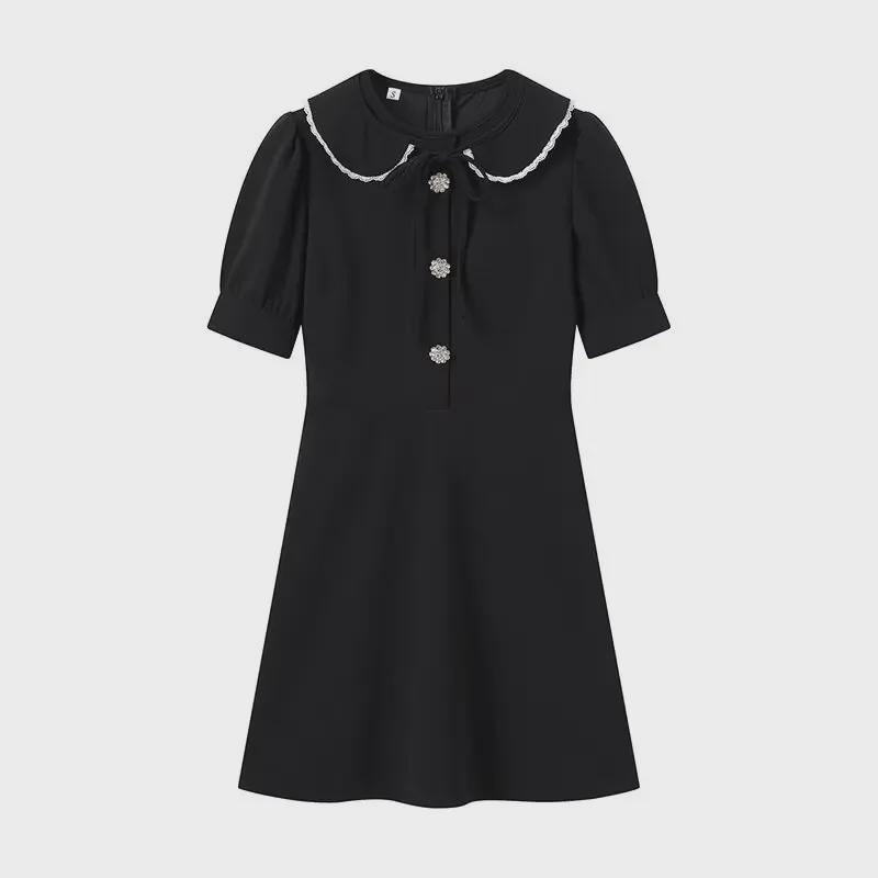 

Милое женское платье весна-лето 2024 со съемным кукольным воротником Small чёрный