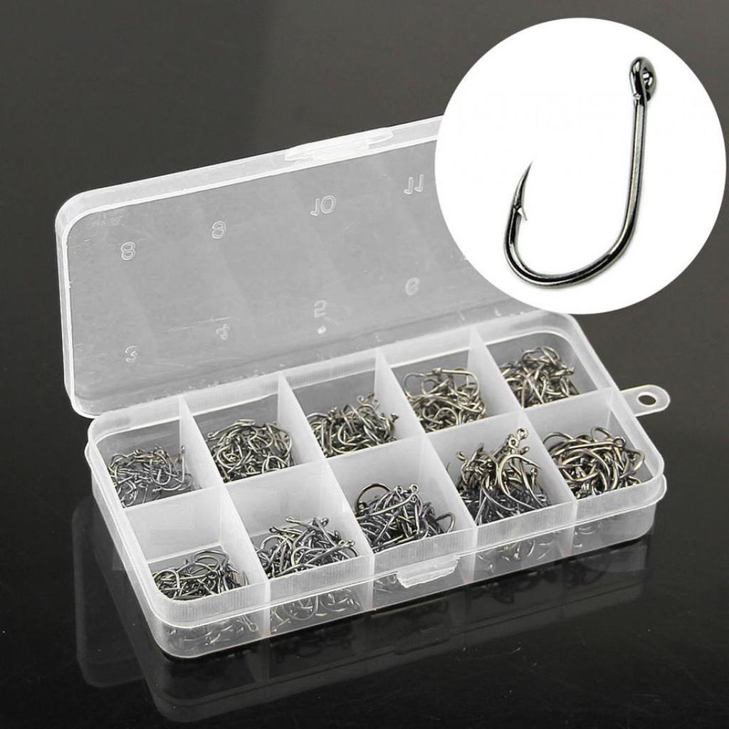 500Pcs 10 Sizes Assorted Sharpened Fishing Hooks Lures Baits with Tackle Box