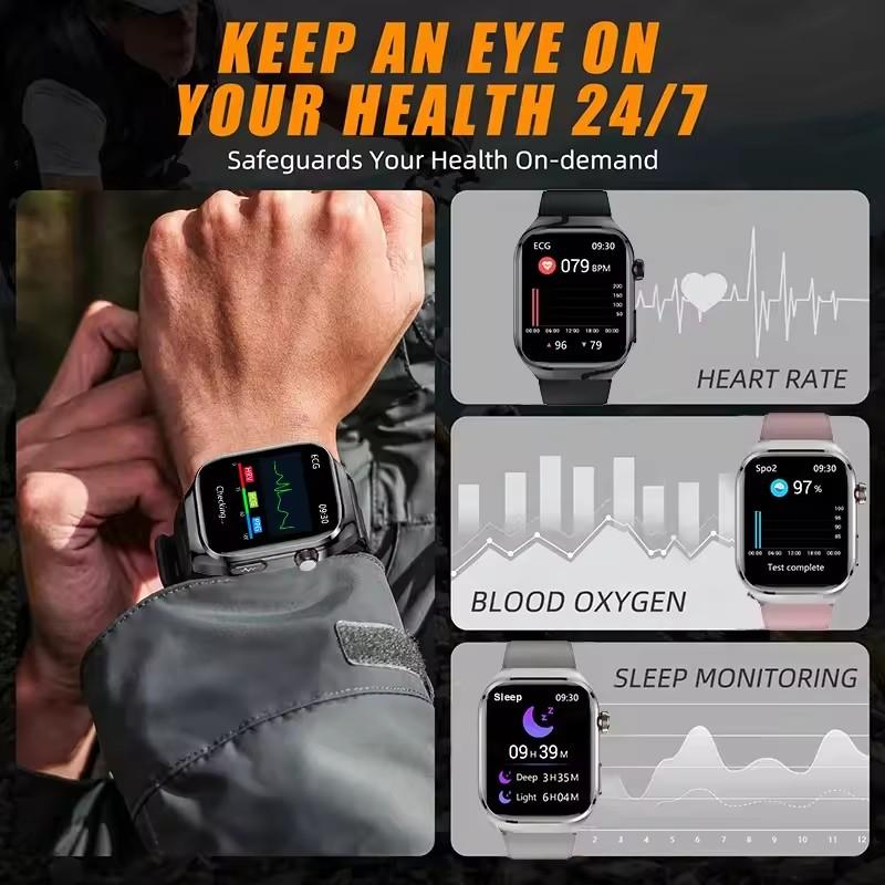 2026 NEW ECG Blood Oxygen Blood Pressure Temp Monitor Men Uric Acid Blood Fat Health Diagnosis HD Bluetooth Call Men Smart Watch