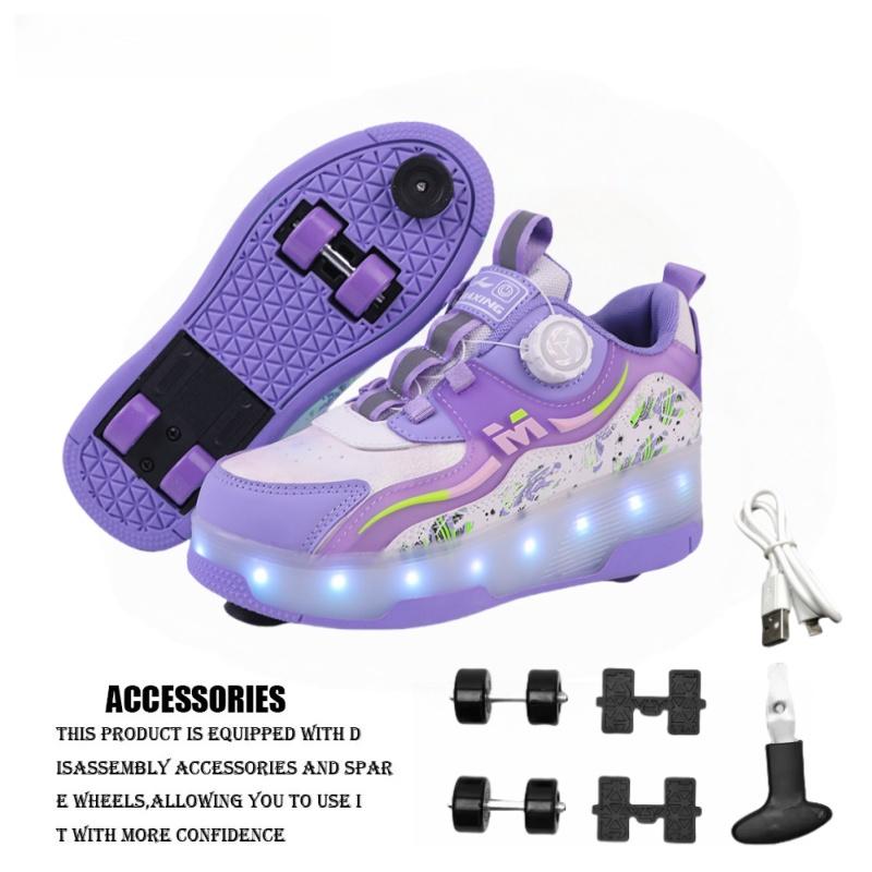 Boys and Girls USB Charging Night Smooth Roller Shoes LED Luminous Roller Shoes Outdoor Parkour Skates Christmas Sports Gift