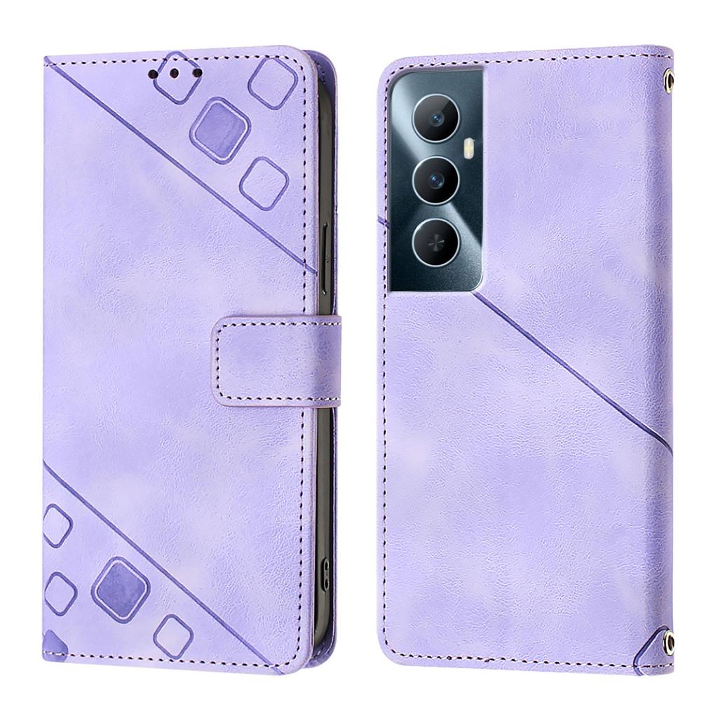 Fashionable Geometric-Patterned Wrist-Strap PU Leather Phone Wallet Case for Realme 8 9 10 11 12 13 14,GT3 GT5 GT6...Narzo 20 50...C11 C12 C15 C17...