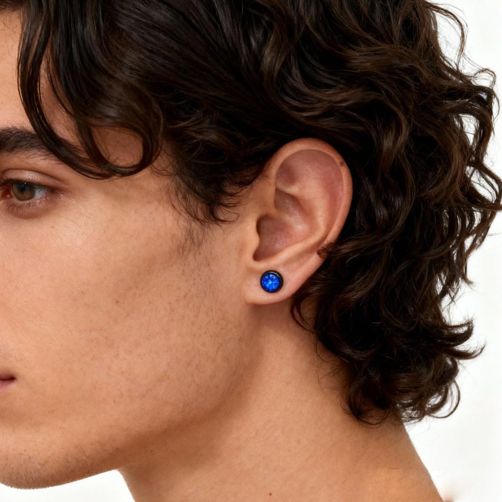 3pcs Black Stainless Steel Stud Earrings for Men,Anti Allergy Blue Crystal Zircon Stud Earrings,Piercing Earring Jewelry Set