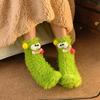 1Pair Ugly and Cute Funny Mink Fleece Floor Socks Thickened and Warm Autumn and Winter Cartoon Medium Sleeve Home Socks Big Eye
