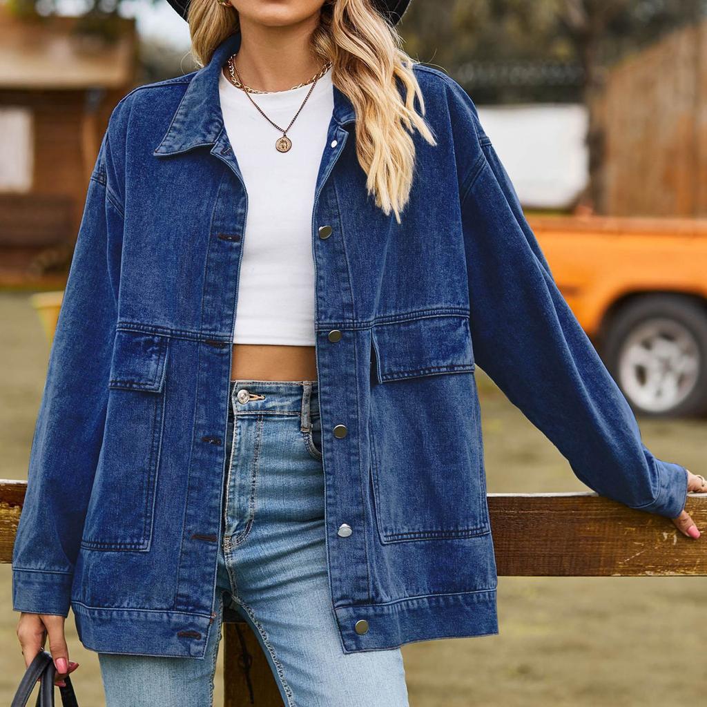 Palton Scurt de Damă Slim Retro Clasic Larg Jachetă Casual din Denim