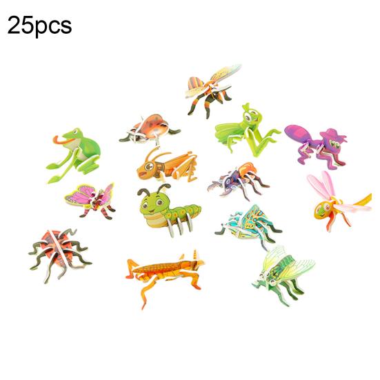 25Pcs DIY 3D Animal Puzzle Set Insect Dinosaur Sea Animal Puzzle Assembly Activity Game Kids Educational Jigsaw Toy Classroom Prizes Party Favors