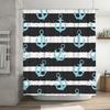 Blue Anchor Bath Shower Curtain Striped Waterproof Fabric Decorative Bathroom Decor Navy Blue Black Stripe Printed Pattern 180 x