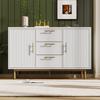 Makeup Desk Dressing Table with 2 Drawers Golden Handle Decorative Ribs Metal Frame Modern White Easy Assembly Bedroom Side Narrow Console Vanity