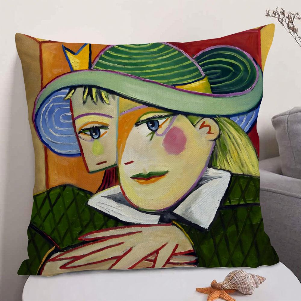 Berühmter Künstler P-Picasso Kissenbezug Natürlicher Leinen Bio-Stoff Doppelseitiger Druck Sofa Heimdekoration Geschenk Kissenhülle