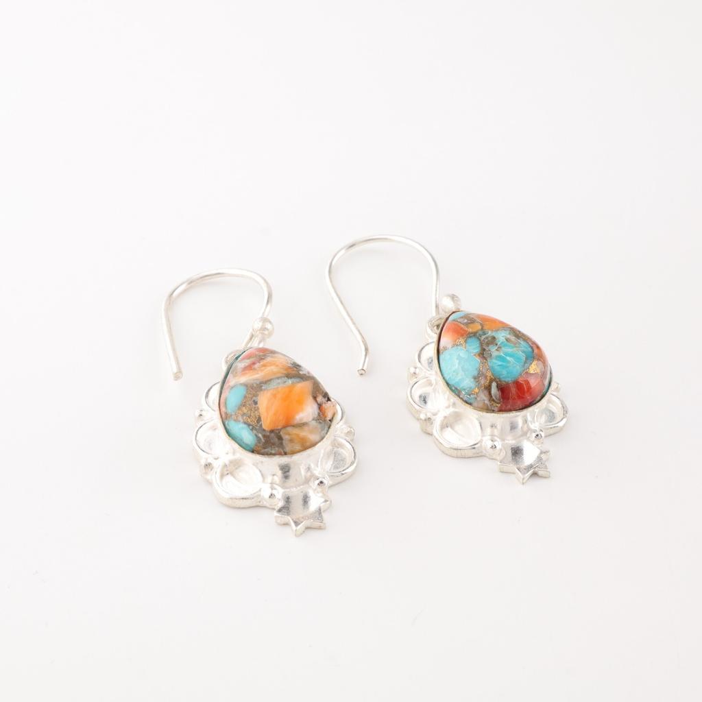 Spiny Oyster Gemstone 925 Stamped Silver Handcrafted Jewelry Birthstone Earrings EE-163-42