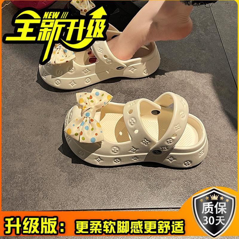 Cute bow hole shoes women's new summer platform leisure beach bag head cool slippers