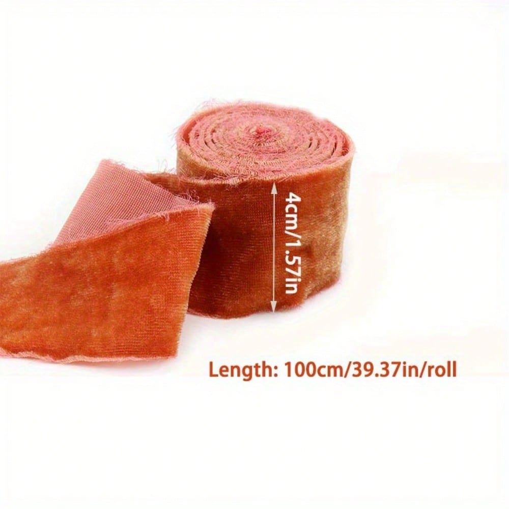 1roll Silk Velvet Ribbon 1.57 Inch Frayed Edge Fringe Gift Ribbon Raw Edge Boho Wedding Invitation Bridal Ribbon