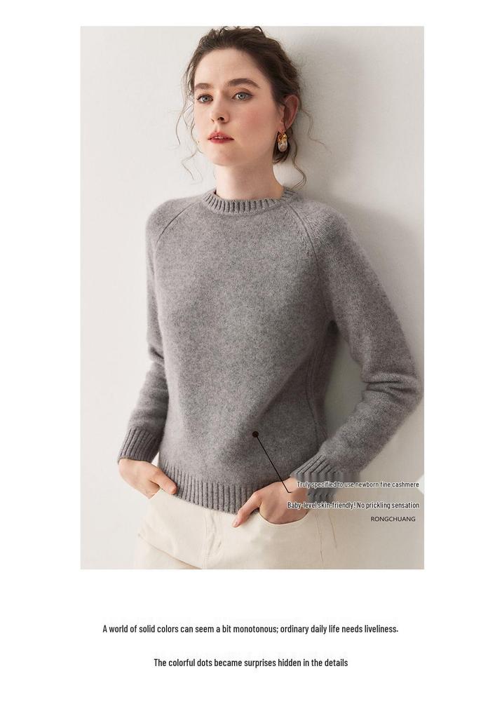Women's Thick Three-Strand Cashmere Drop-Shoulder Sweater - 2025 Autumn/Winter Collection, Round Neck Base Layer Top