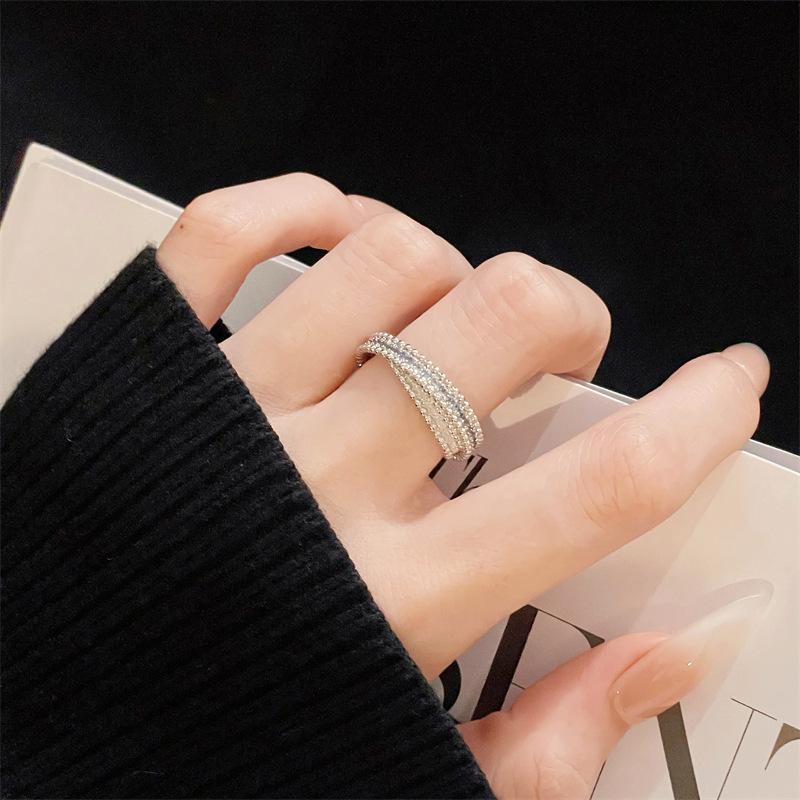 Bead Edge Diamond Stacked Open Ring Simple Niche Design High Sense Fashion Light Luxury Ring