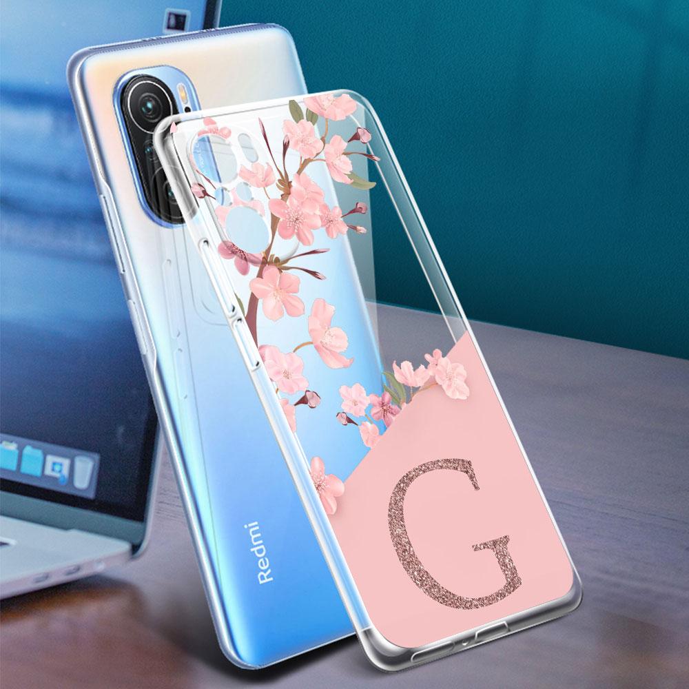Cherry Flower Letter A B Case For Xiaomi Redmi Note 11 10 9 8 Pro 10S 9S 9A 9C 9T 10C K40 7 8T Clear Soft Silicone Phone Cover