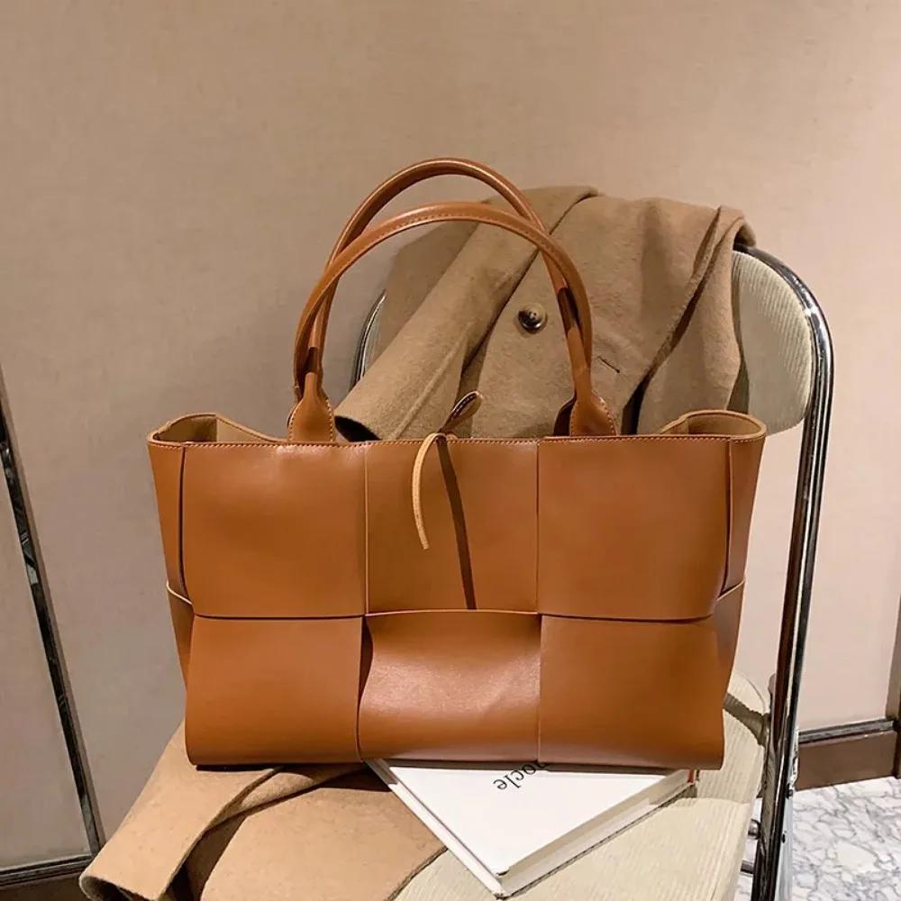Large Capacity Soft Pu Tote Bag For Women 2024 Luxury Designer Bag Woven Design Shoulder Shopping Handbags Ladies Fashion Purse