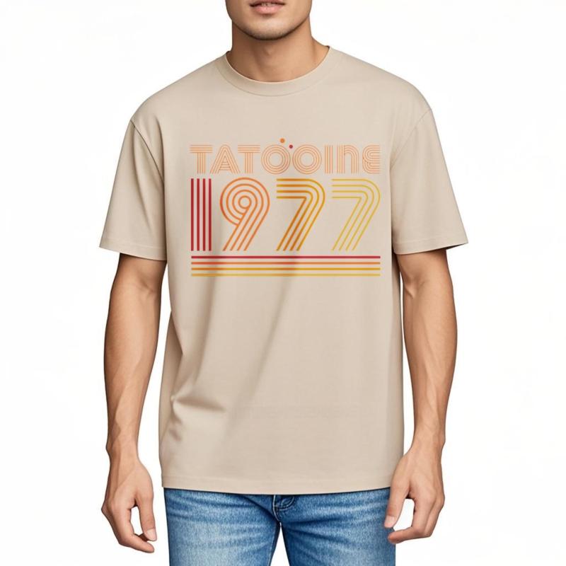 Vintage summer For him t shirt Tatooine 1977 Retro Design Print Short Sleeve Relaxed Fit Round Neck Teeshirt men cotton t shirt