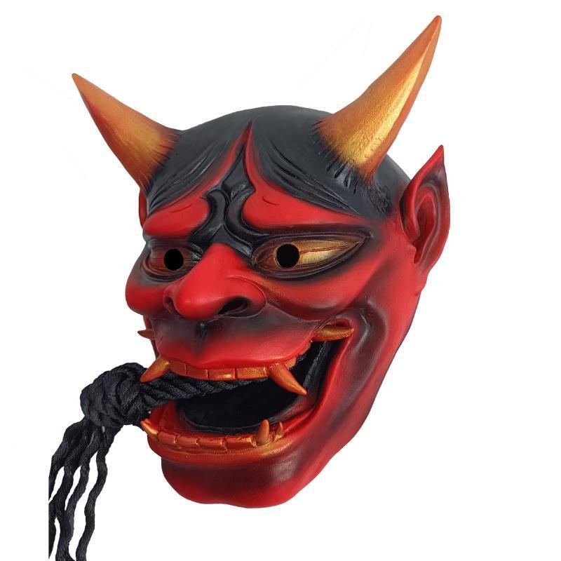 Resin-sealed Red Prajna Mask Latex mask for Halloween with red ghost face and strap Japanese-style Hannya mask