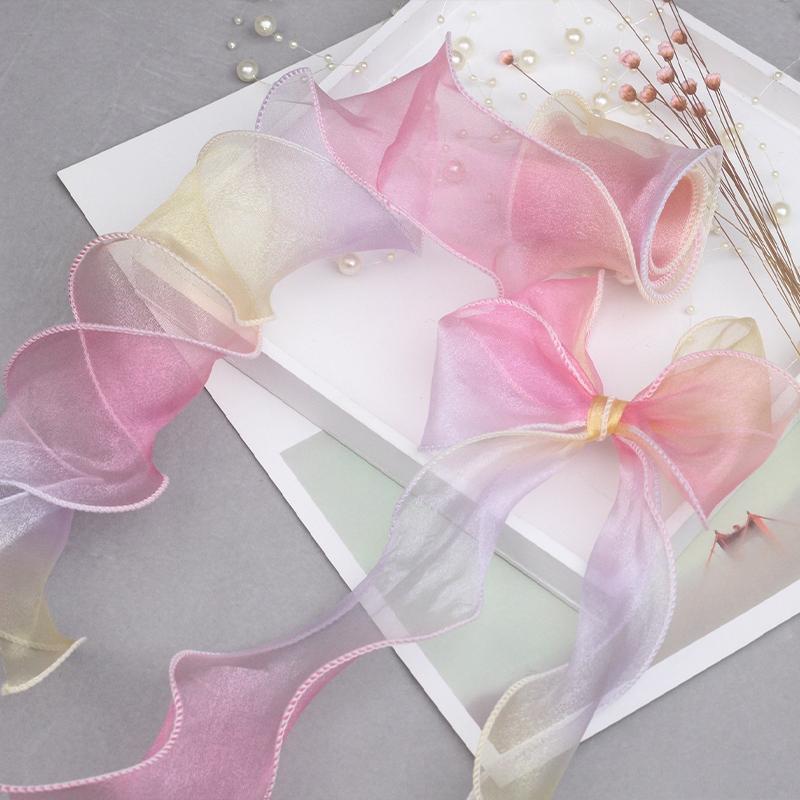 5yards 5.5~6CM Gradient Fishtail Yarn Ribbon Lace for Gift Packing Clothing Sewing Supplies DIY Bows Decor Craft Accessories