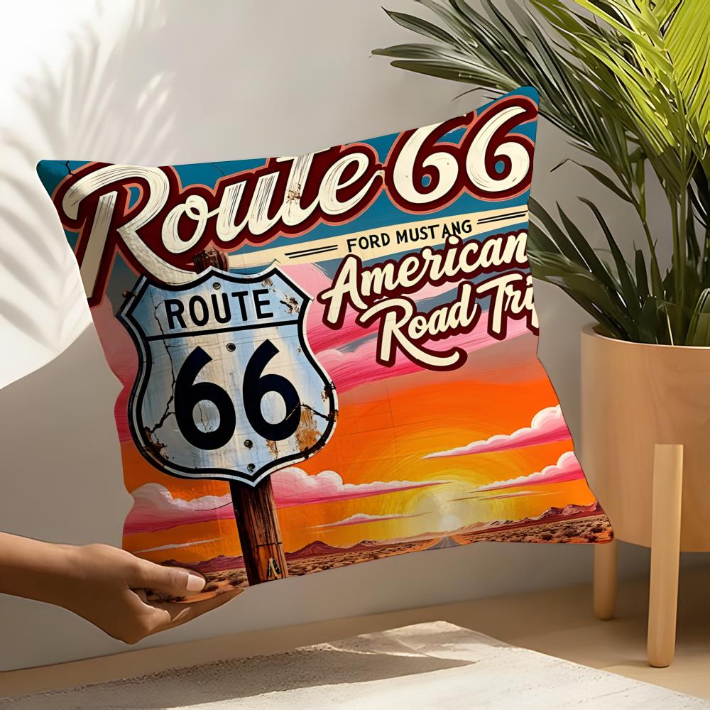 Travel Motorcycle Ride US Route Linen Cushion Covers For Decorative Sofa Home Pillows Case Car Chair Pillows Cases