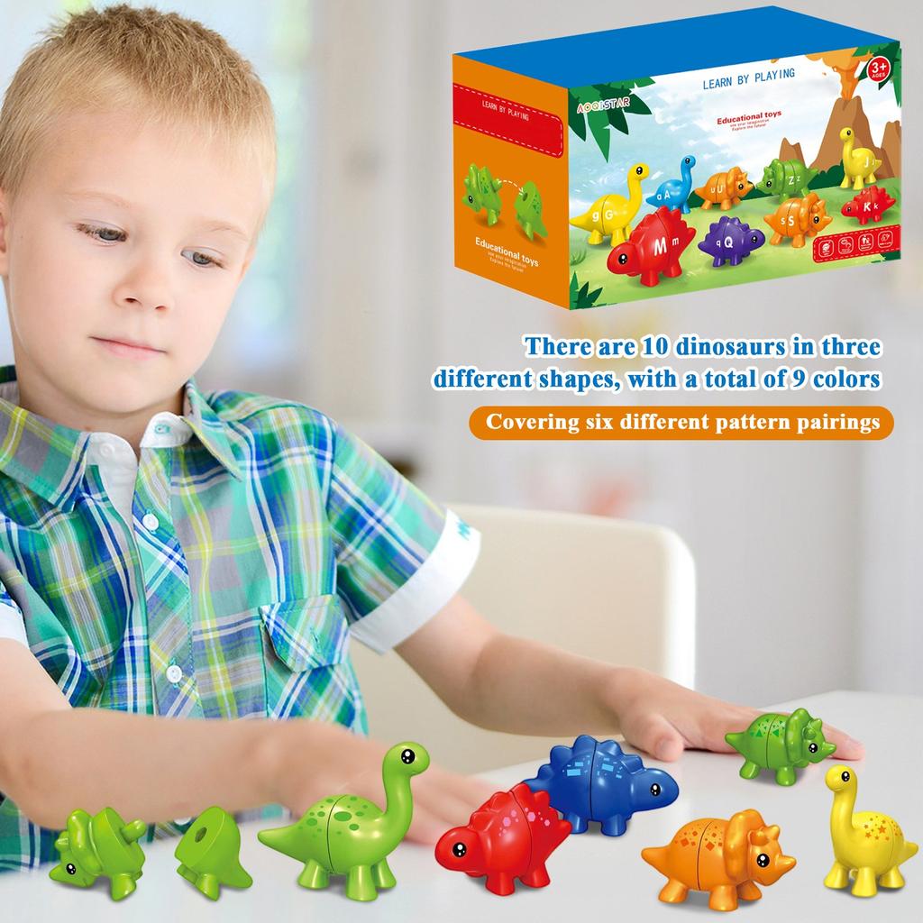 Dinosaur Pairing Toy With Storage Bucket, Double-sided Alphabet/number/pattern Printing, Children's Puzzle Toy