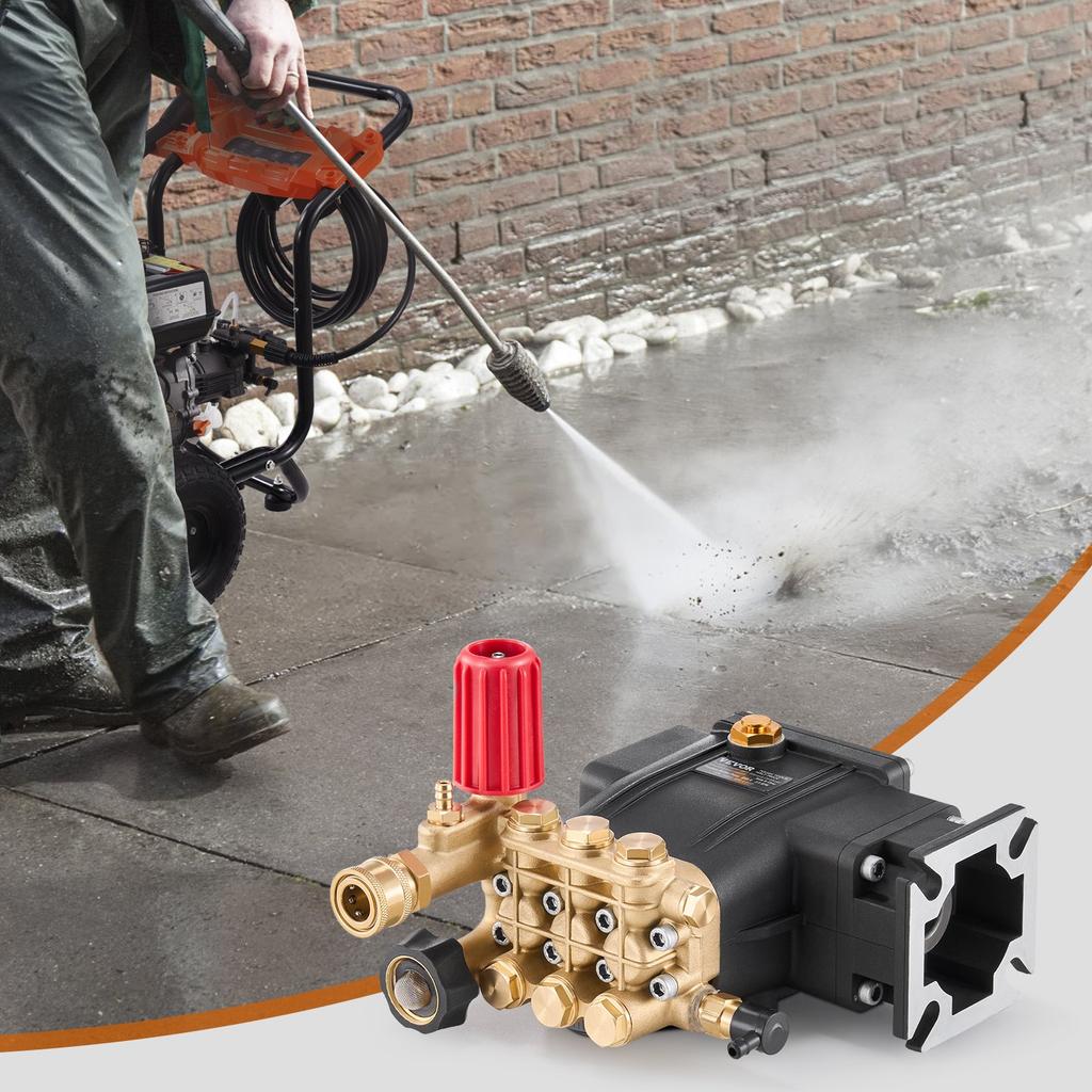 VEVOR Pressure Washer Pump, 19mm(3/4") Shaft Horizontal Triplex Plunger, 227 Bar(3300 PSI), 9.5 L/min(2.5GPM)