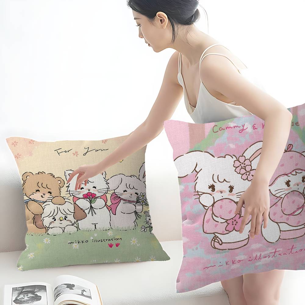 M-Mikko Illustrations Pillow Covers Cartoon Sofa Decorative Home Double-Sided Printing Short Plush Cute Cushion Cover